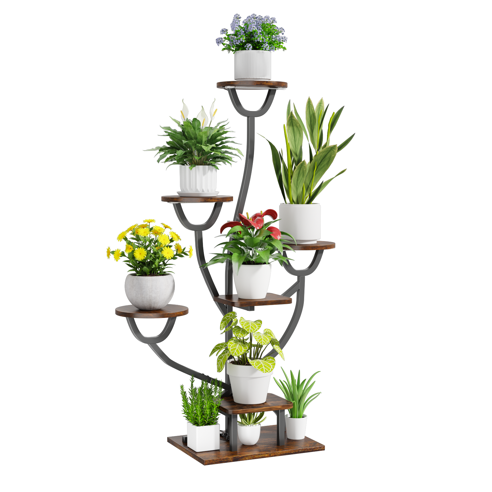 C4 Plant Stand Indoor with Grow Lights - 44.2" Tall Plant Shelf, Lighted Corner Plant Stands for Indoor Growing, 7 Tiered Metal & Wood Plant Holder Display Shelves for Living Room, Patent Design