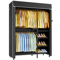 F2C Clothes Rack with Cover, Clothing Racks for Hanging Clothes, Heavy Duty Garment Rack with Shelves and Hanger Rods