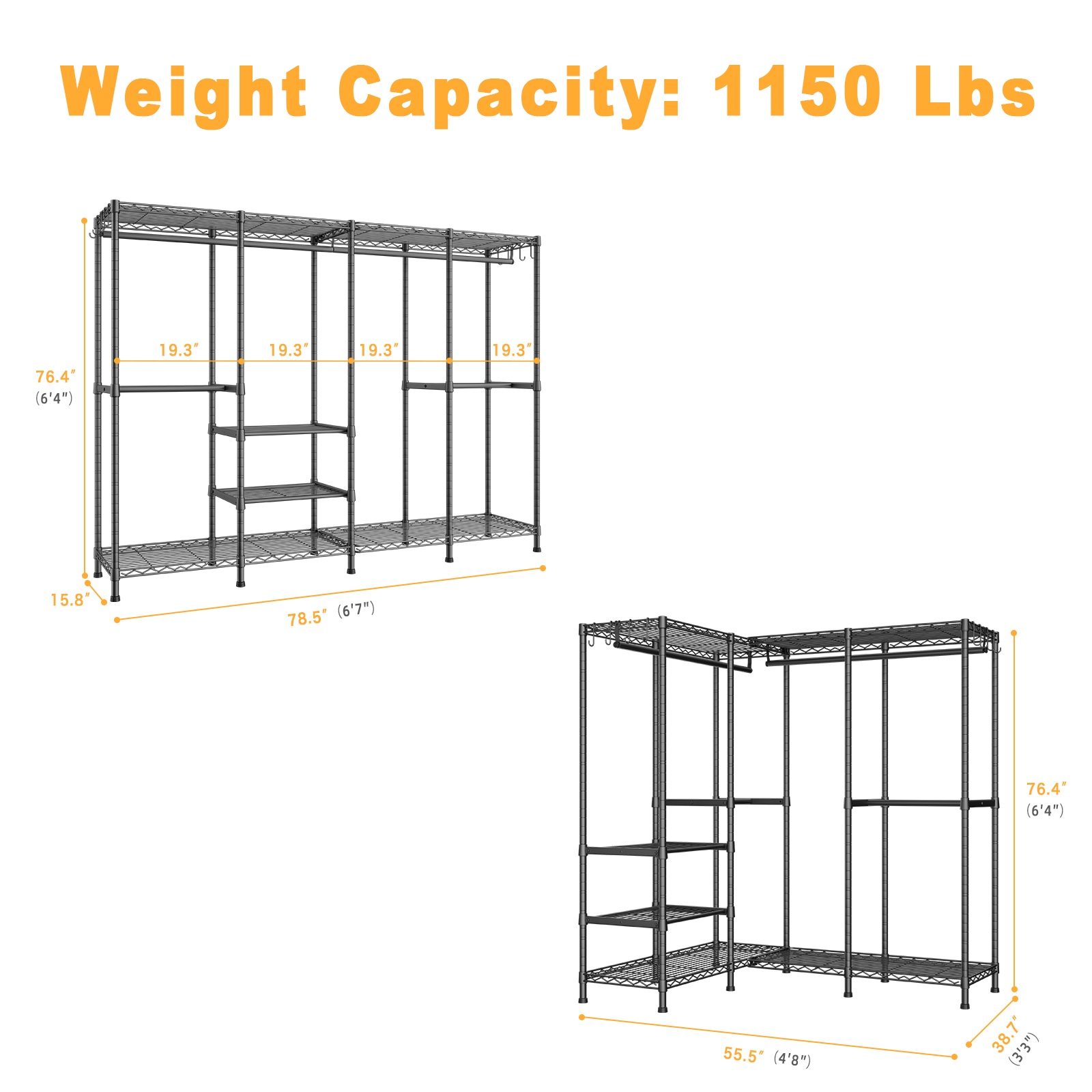 H41 Garment Rack Heavy Duty Clothes Rack, Clothing Racks for Hanging Clothes, Extra Large Freestanding Portable Closet Wardrobe Rack