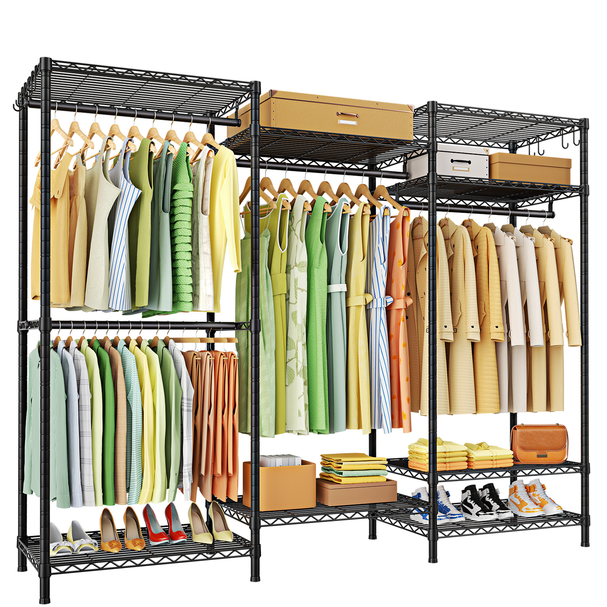 E13 Heavy Duty Garment Rack - Heavy Duty Closet with 8 adjustable shelves, Max hold 900lbs