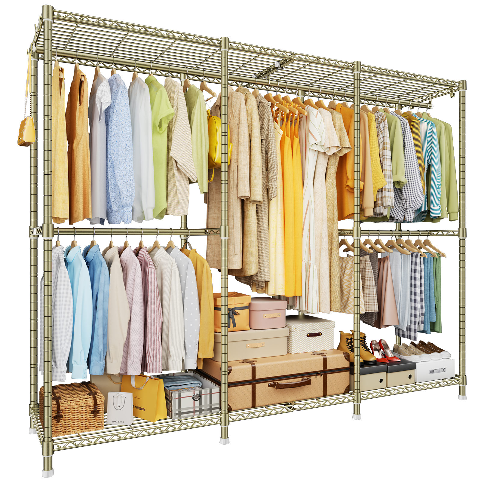 E14 Pro Heavy Duty Clothes Rack，Freestanding Clothing Racks for Hanging Clothes，Adjustable Closet Organizers and Storage，Metal Garment Rack with Shelves