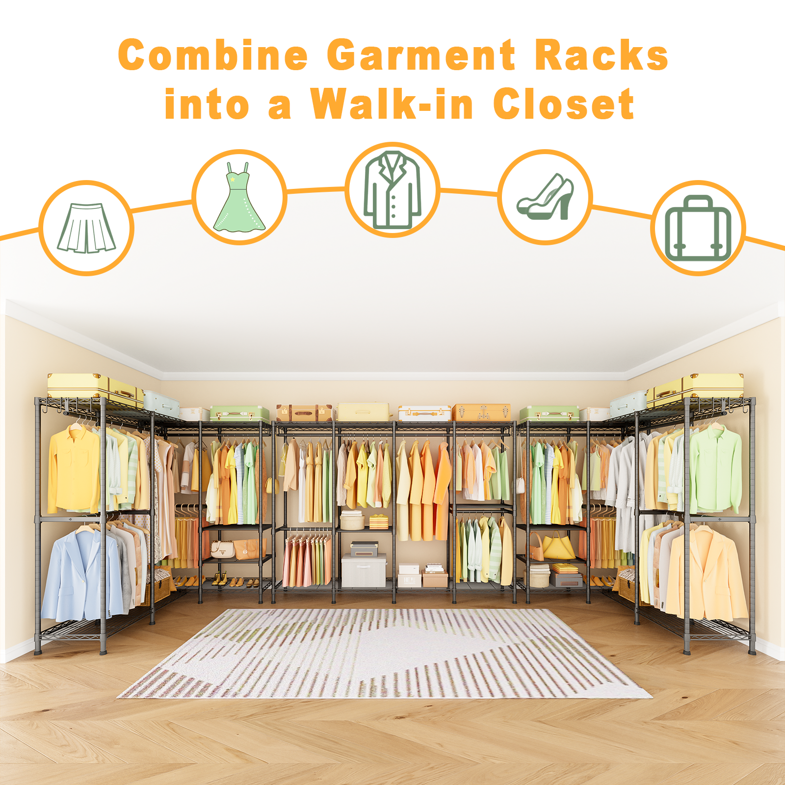 H41 Garment Rack Heavy Duty Clothes Rack, Clothing Racks for Hanging Clothes, Extra Large Freestanding Portable Closet Wardrobe Rack