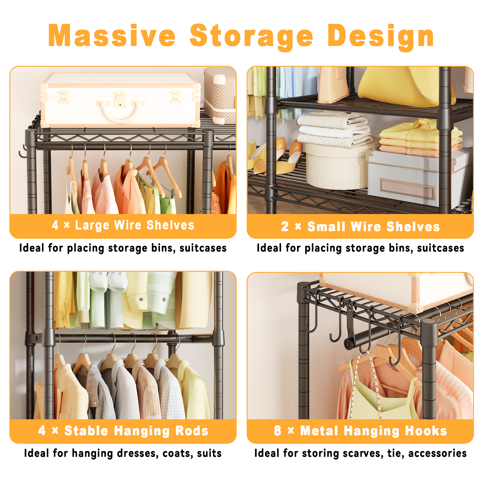 H41 Garment Rack Heavy Duty Clothes Rack, Clothing Racks for Hanging Clothes, Extra Large Freestanding Portable Closet Wardrobe Rack