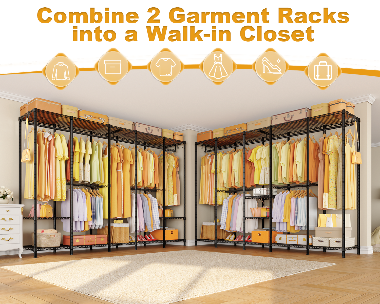 H50 5-Column Garment Rack (Black), 89.8" Wide, 1400LBS Load & Long Garment Storage
