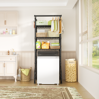 U11 Mini Over-Washer Garment Rack (Black), ≤25.9" Washer Fit, 304LBS Load & Space-Saving Design