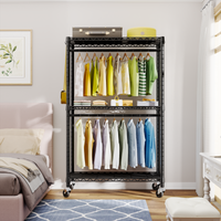 P3 Single Column Garment Rack (Black), 39.4"W, 464LBS Load & 3-Tier Shelves with Lockable Wheels