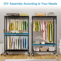 P3 Single Column Garment Rack (Black), 39.4"W, 464LBS Load & 3-Tier Shelves with Lockable Wheels