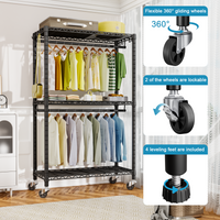 P3 Single Column Garment Rack (Black), 39.4"W, 464LBS Load & 3-Tier Shelves with Lockable Wheels