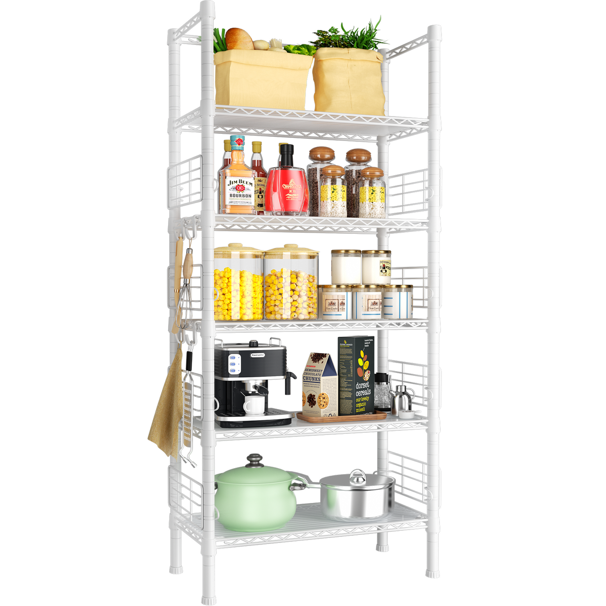 Narrow Metal Storage Rack (Black), 5-Tier, 400LBS Load & Guardrails for Kitchen/Bathroom