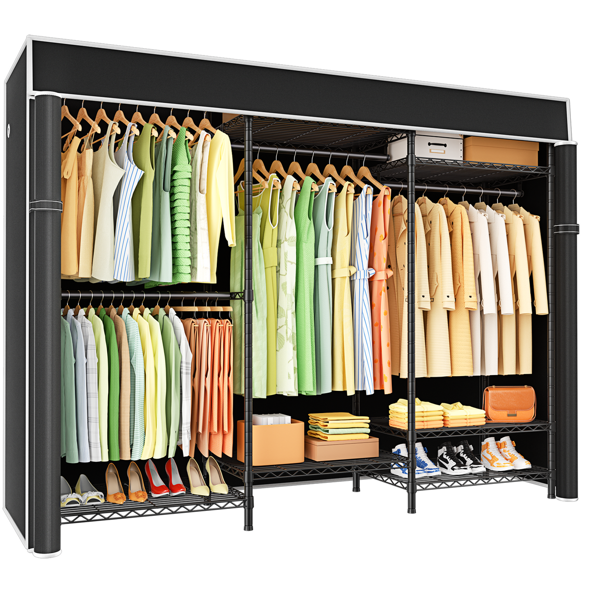 E13C Heavy Duty Closet Organizer System，Freestanding Clothing Racks for Hanging Clothes，Adjustable Garment Rack 63" W x 16" D x 77" H Hold 960 lbs