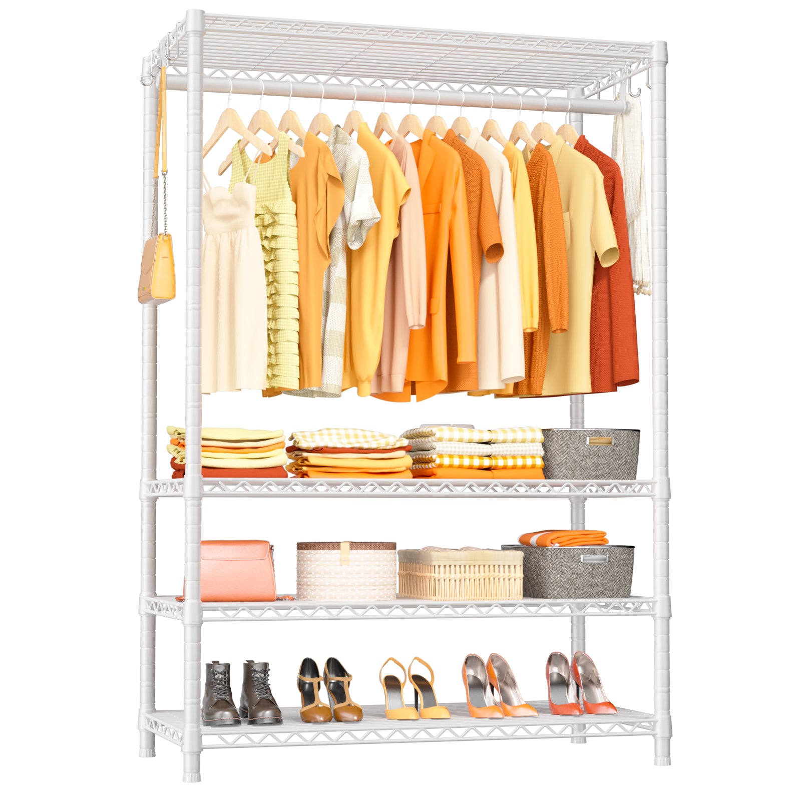 H2 30"W Single Column Garment Rack (Black), 500LBS Load & 4-Tier Adjustable Wire Shelves
