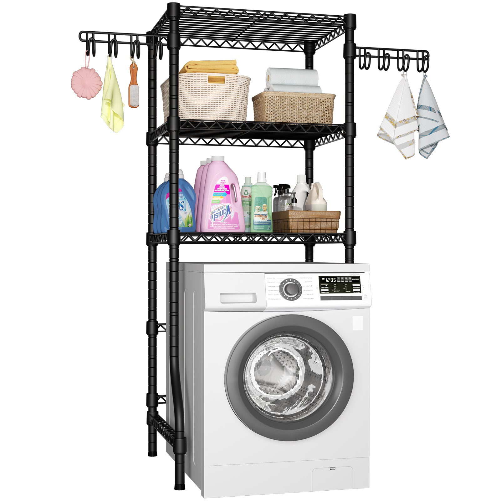 U8 Mini Over-Washer Garment Rack (Black), ≤27.1" Washer Fit, 304LBS Load & Leveling Feet