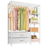F3 Double Column Garment Rack (Black), 700LBS Load, 4-Tier Shelves & 2 Fabric Drawers with Bottom Boards