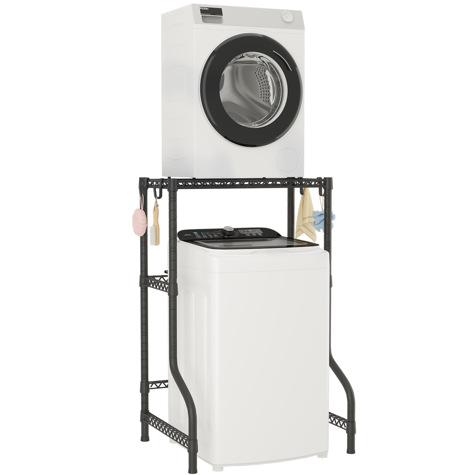 U16 Upgraded Washer Dryer Stacking Rack for Narrow Laundry Room and Bathroom, Metal Over Washer and Dryer Storage Shelves for Saving Space