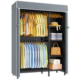 F2C Clothes Rack with Cover, Clothing Racks for Hanging Clothes, Heavy Duty Garment Rack with Shelves and Hanger Rods