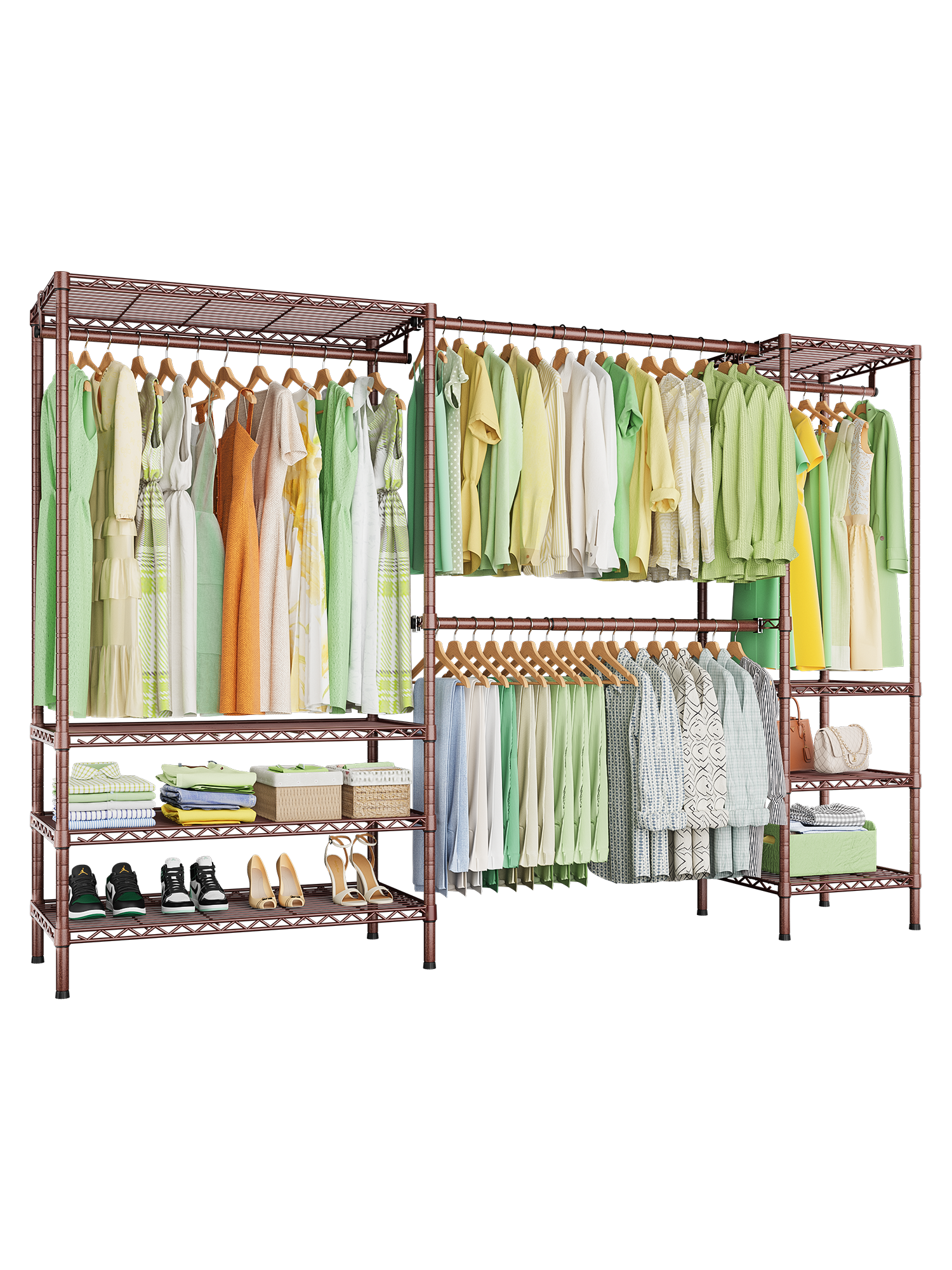 E11 73.2-97.6" Extendable Triple Column Garment Rack (Black), 1034LBS Load & Wall-Mounted/Free-Standing
