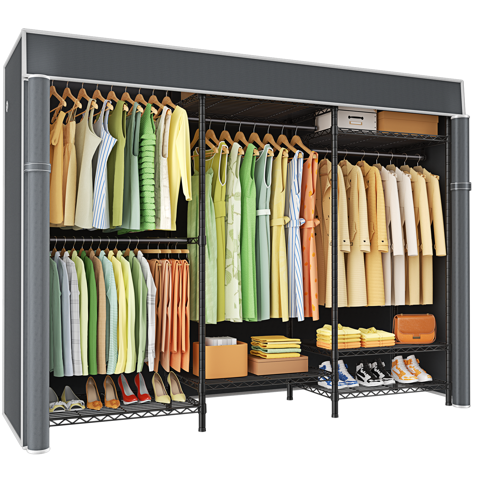 E13C Heavy Duty Closet Organizer System，Freestanding Clothing Racks for Hanging Clothes，Adjustable Garment Rack 63" W x 16" D x 77" H Hold 960 lbs