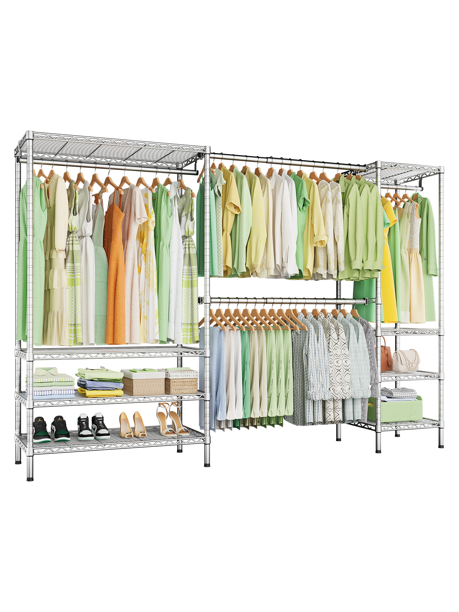 E11 73.2-97.6" Extendable Triple Column Garment Rack (Black), 1034LBS Load & Wall-Mounted/Free-Standing
