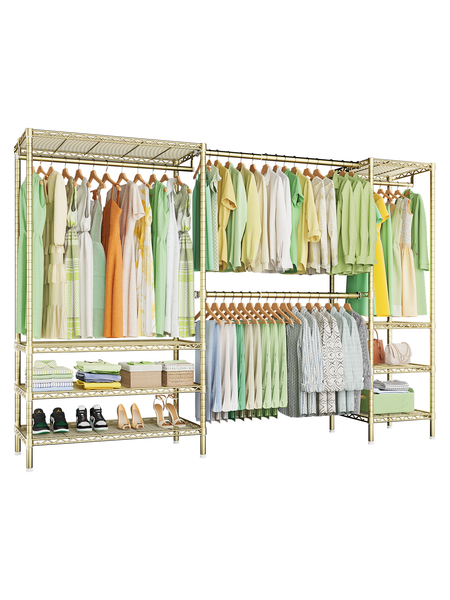 E11 73.2-97.6" Extendable Triple Column Garment Rack (Black), 1034LBS Load & Wall-Mounted/Free-Standing