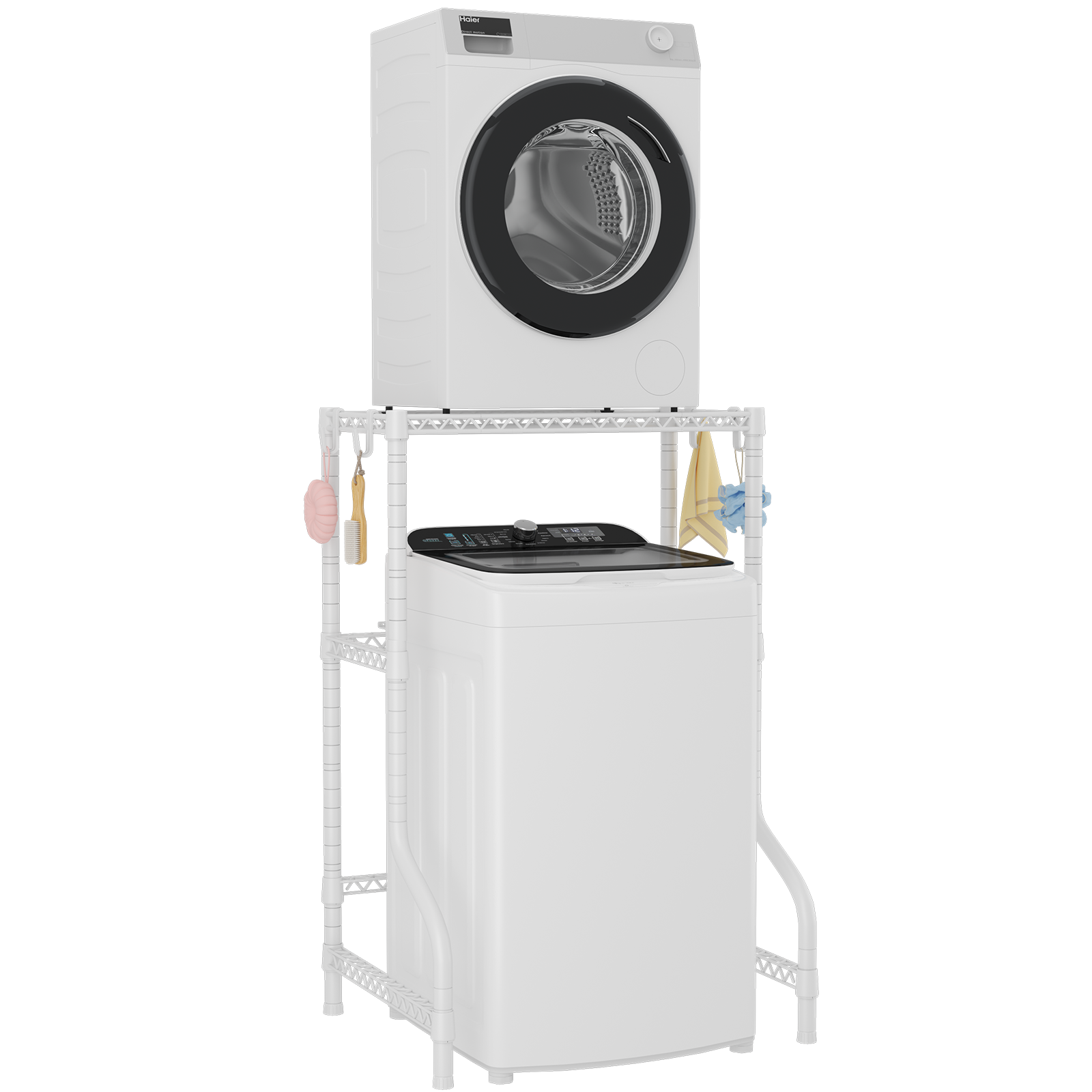U16 Upgraded Washer Dryer Stacking Rack for Narrow Laundry Room and Bathroom, Metal Over Washer and Dryer Storage Shelves for Saving Space