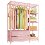 F3 Double Column Garment Rack (Black), 700LBS Load, 4-Tier Shelves & 2 Fabric Drawers with Bottom Boards