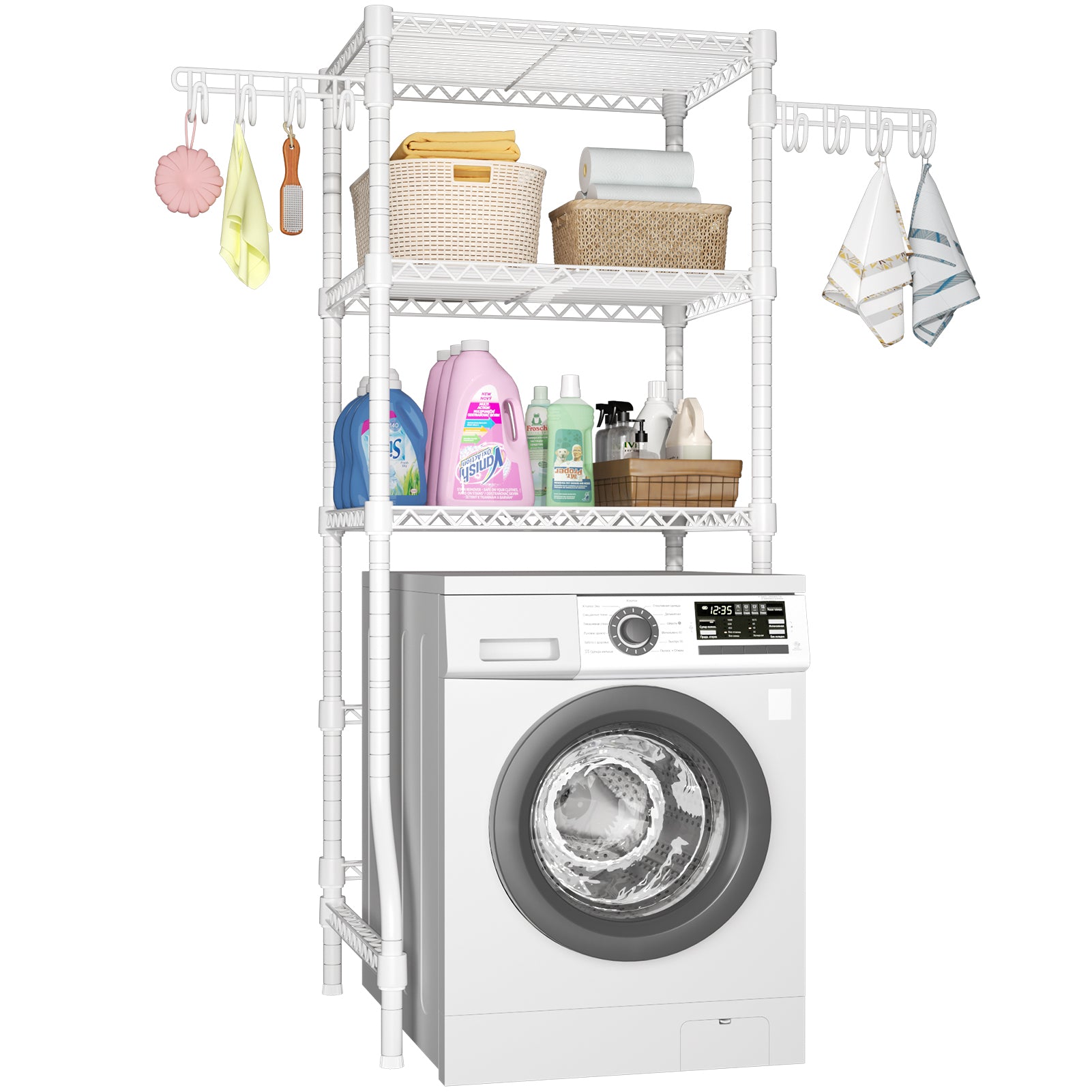 U8 Over-Washer Garment Rack (Black), ≤32.6" Washer Fit, 304LBS Load & Adjustable Shelves