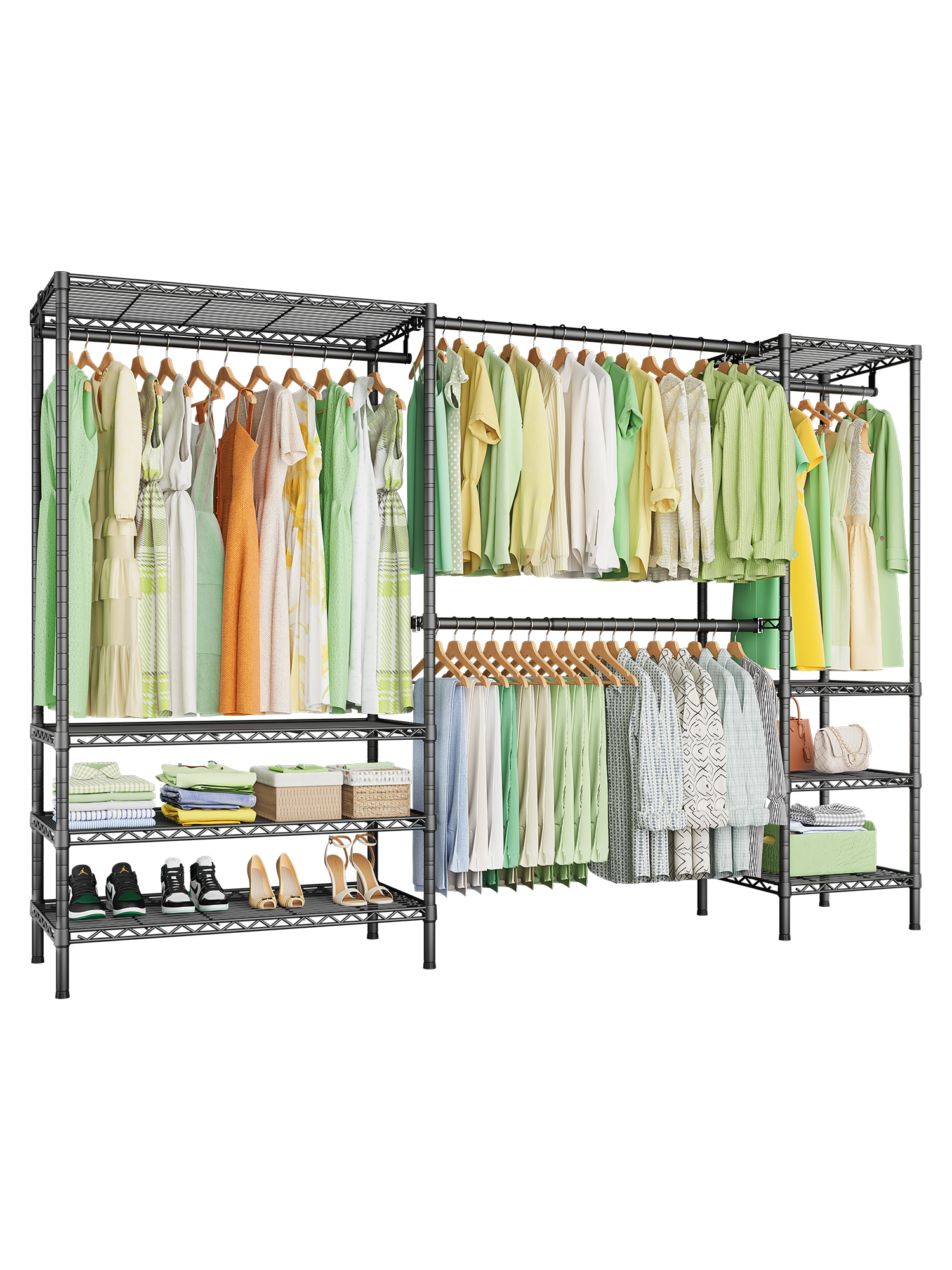 E11 73.2-97.6" Extendable Triple Column Garment Rack (Black), 1034LBS Load & Wall-Mounted/Free-Standing