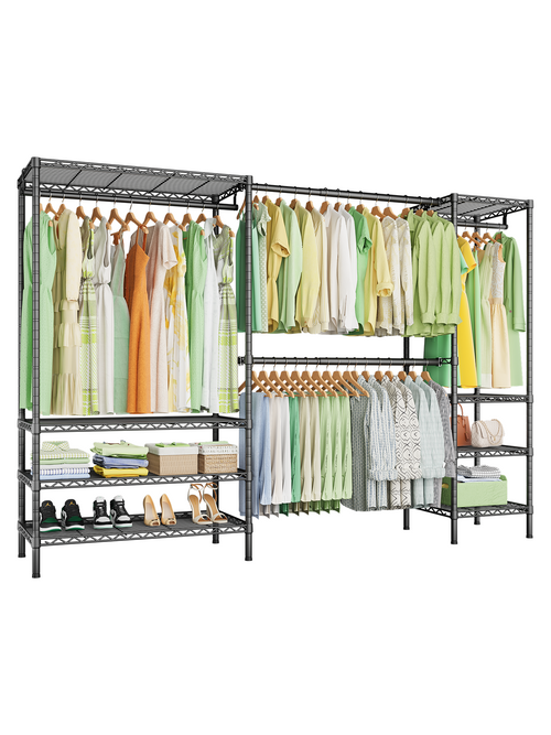 E11 73.2-97.6" Extendable Triple Column Garment Rack (Black), 1034LBS Load & Wall-Mounted/Free-Standing