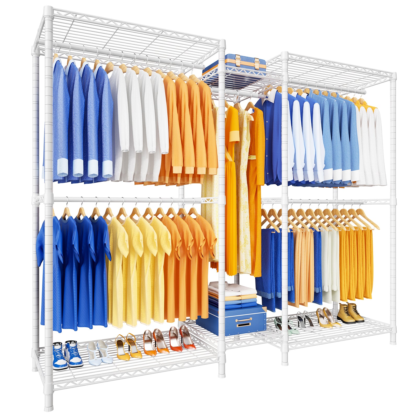 Ulif E12 Clothes Rack,Heavy Duty Freestanding Garment Rack with Shelves,Metal Clothing Closet Storage System for Hanging Clothes，71" W x 16" D x 76.5" H, Hold 960 lbs，Black