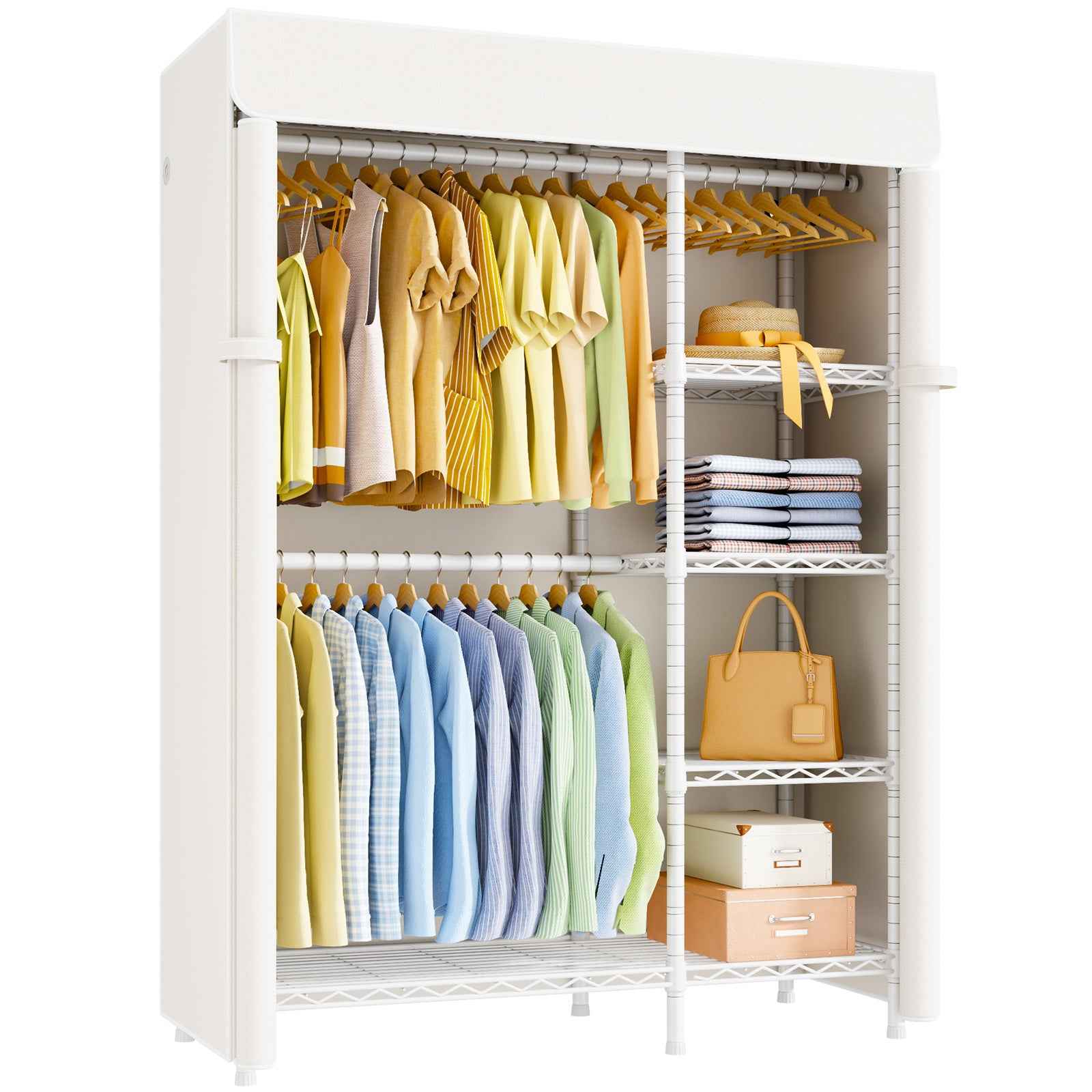 F2C Clothes Rack with Cover, Clothing Racks for Hanging Clothes, Heavy Duty Garment Rack with Shelves and Hanger Rods