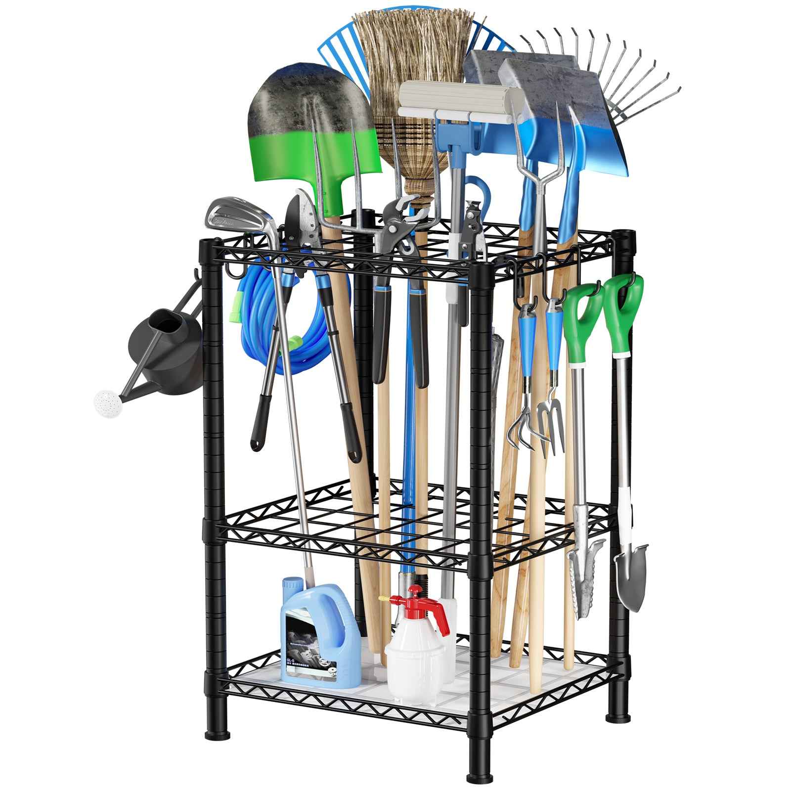 T2 Single Column Tool Organizer Rack (Black), 35 Holes+8 S Hooks, Holds 45 Tools & Adjustable Shelf