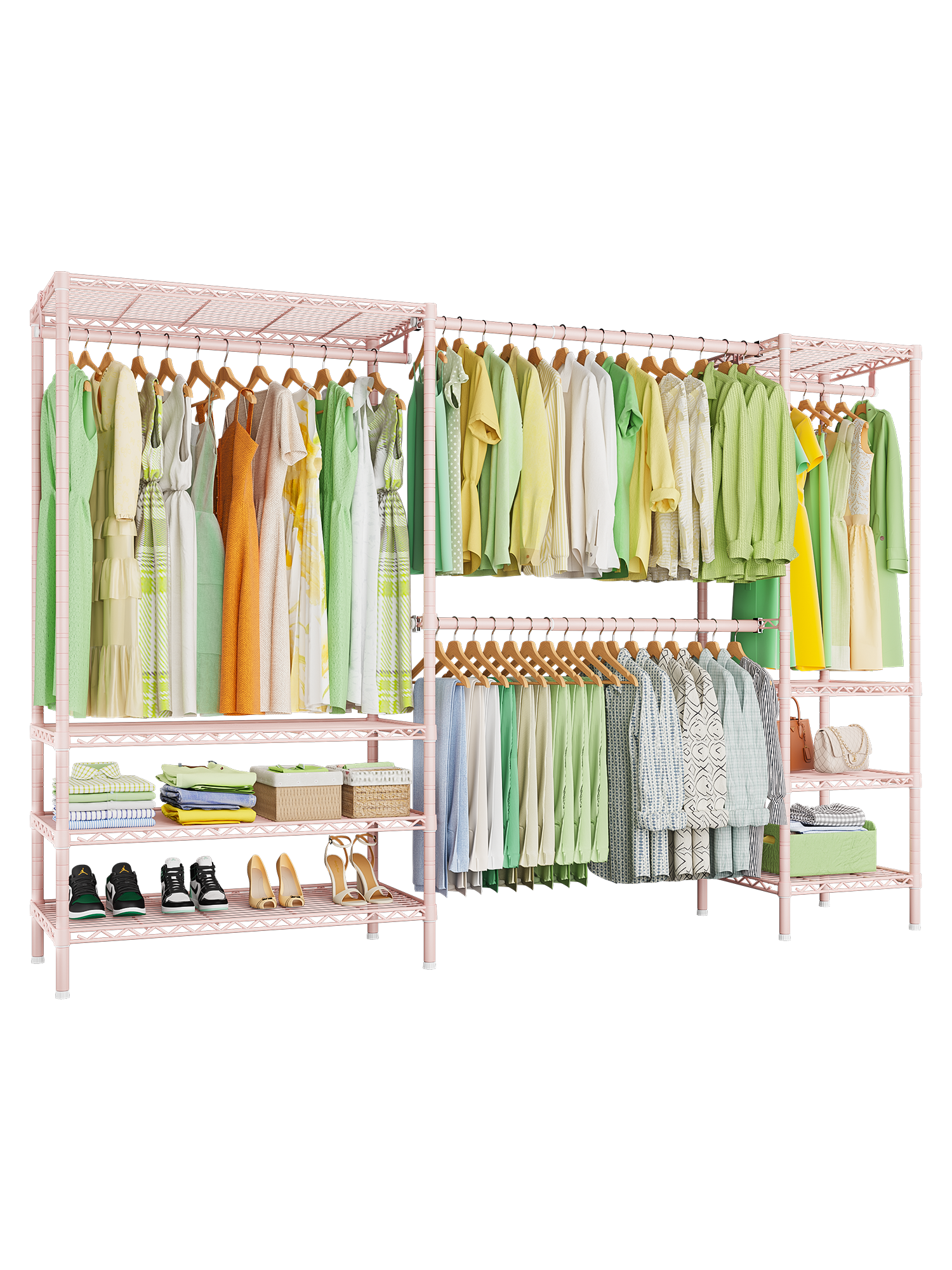E11 73.2-97.6" Extendable Triple Column Garment Rack (Black), 1034LBS Load & Wall-Mounted/Free-Standing