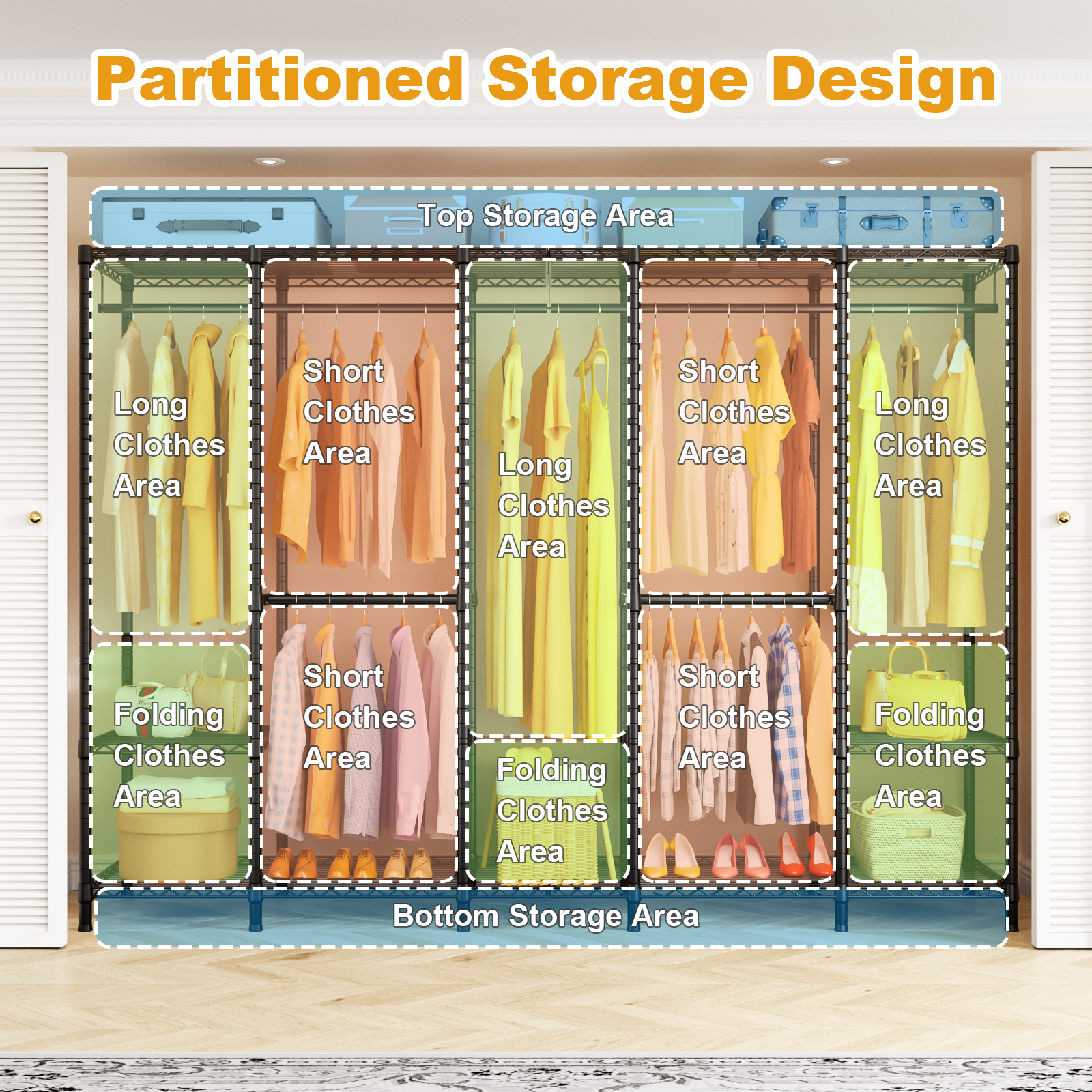 H50C Extra Large Clothes Rack with Cover,89.8" Wide, 1400LBS Load & Long Garment Storage