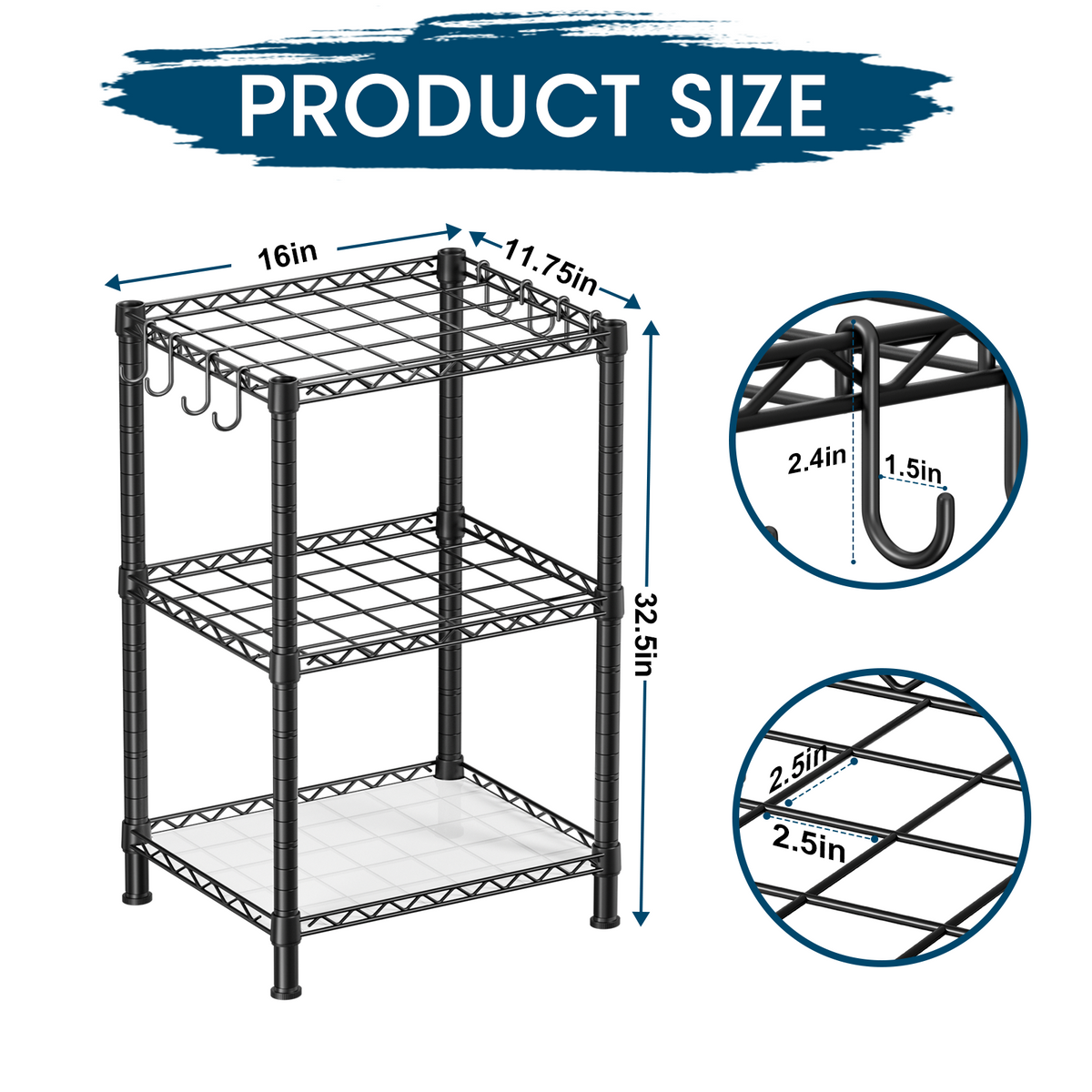 T2 Single Column Tool Organizer Rack (Black), 35 Holes+8 S Hooks, Holds 45 Tools & Adjustable Shelf