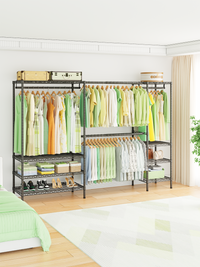 E11 73.2-97.6" Extendable Triple Column Garment Rack (Black), 1034LBS Load & Wall-Mounted/Free-Standing