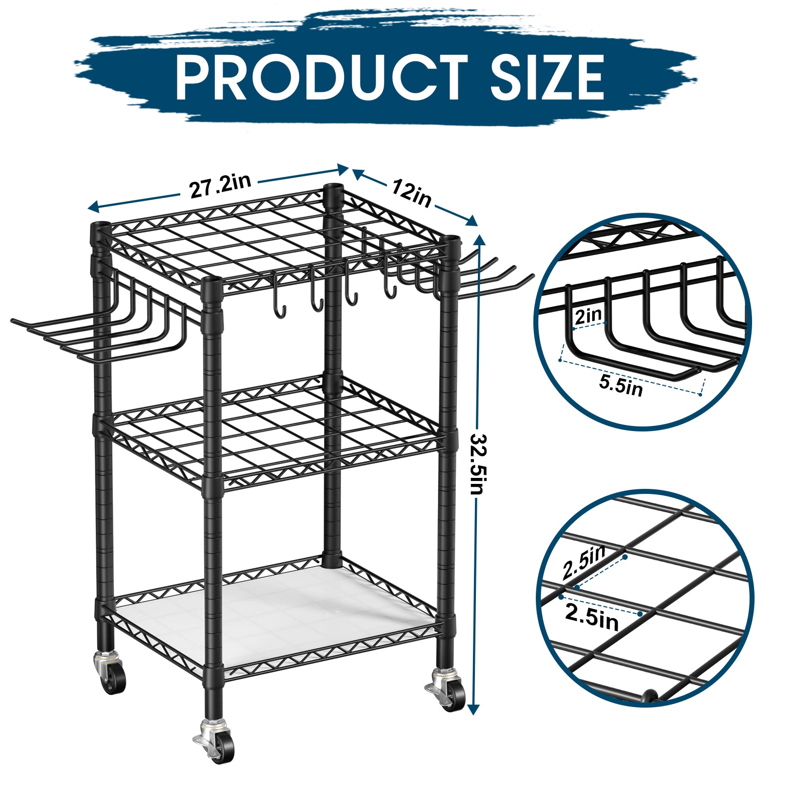 T1 Garden Tool Organizer（With Lockable Wheels）Heavy Duty Garage Tool Storage for Yard，Shed，Outdoor and Lawn，Freestanding Tool Organizers and Storage UP to 50 Tools, with Anti-Tip Device