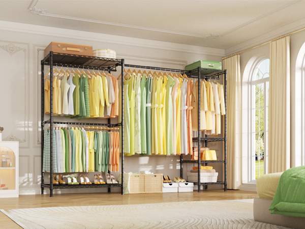 Ulif E10 Heavy Duty Closet Organizer for Bedroom & Laundry Room - Adjustable Clothes Rack with 800lbs Capacity, Freestanding Garment Rack (73-97"W