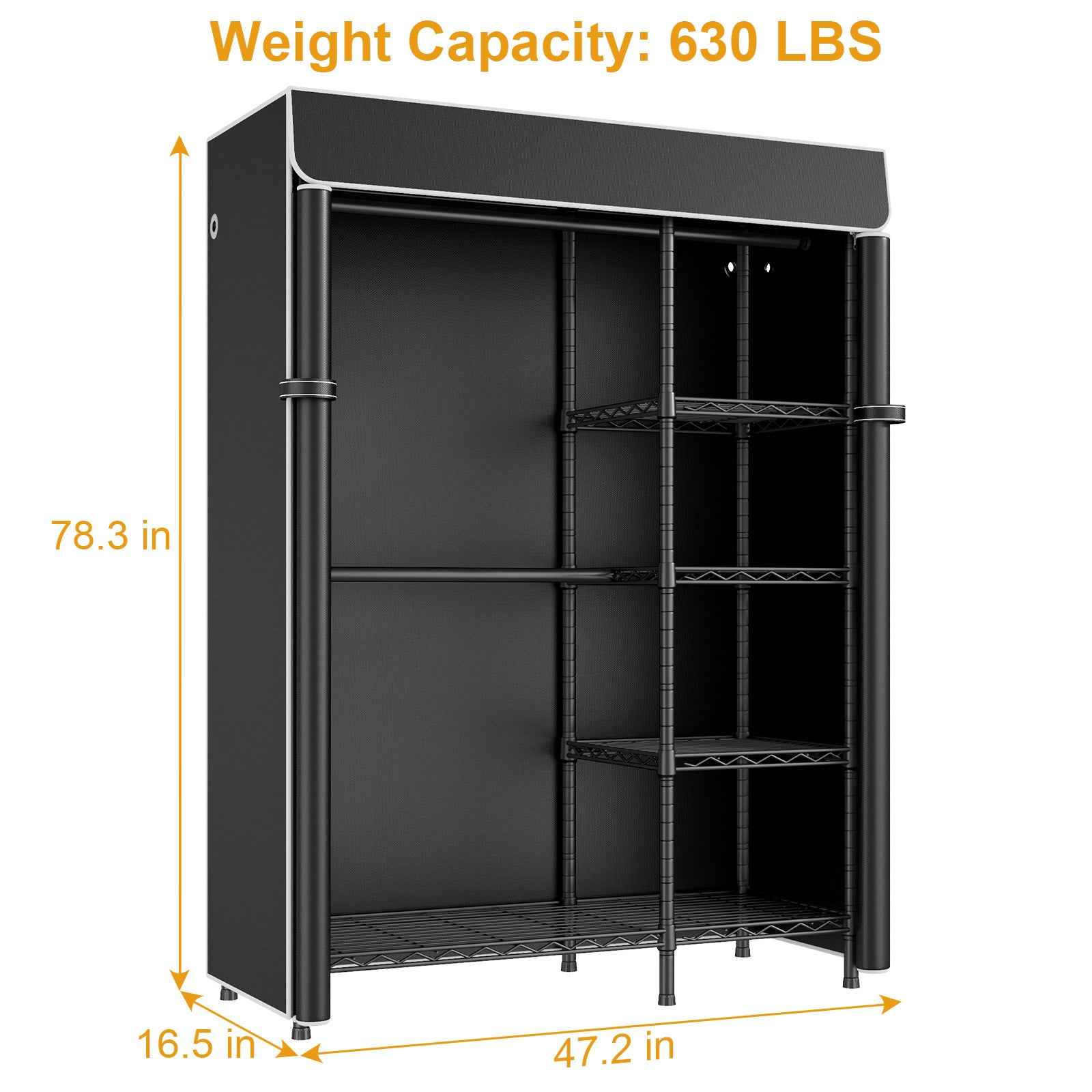 F2C Clothes Rack with Cover, Clothing Racks for Hanging Clothes, Heavy Duty Garment Rack with Shelves and Hanger Rods