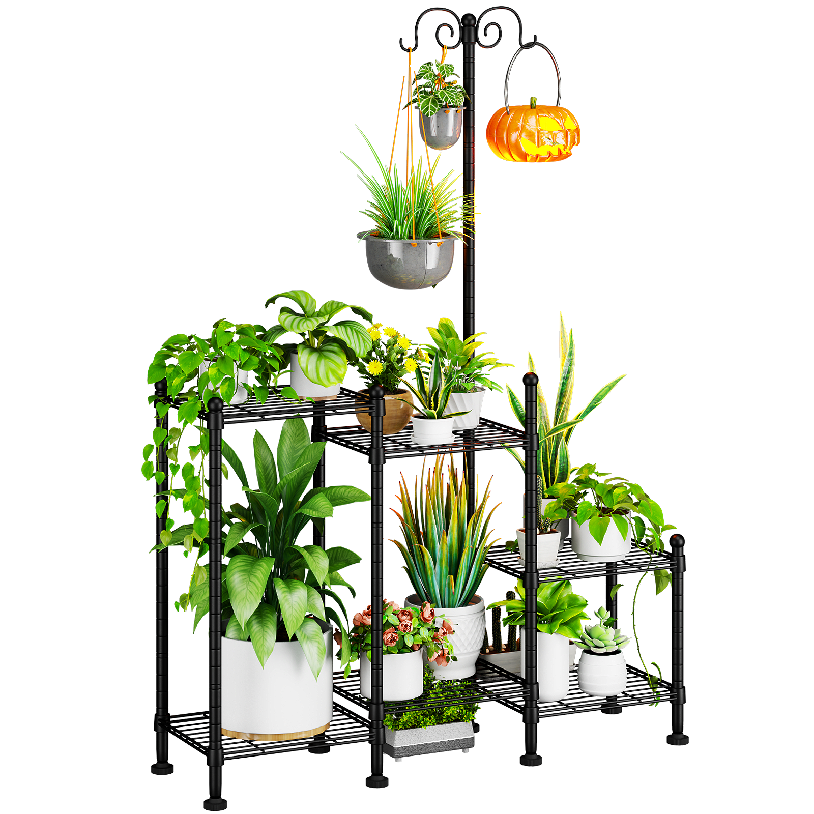 C6 Plant Stand Indoor Outdoor, Heavy Duty Metal Waterproof 6 Tiered Plant Shelf for Multiple Flower Planter Holder Rack, Black