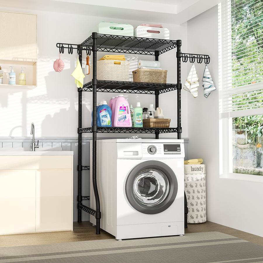 U8 Over-Washer Garment Rack, ≤32.6" Washer Fit, 3-Tier Shelves & Adjustable Shelves
