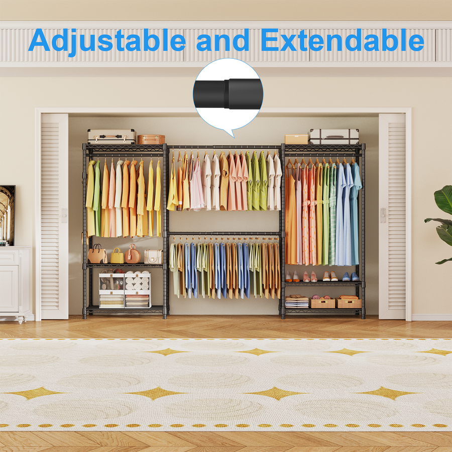 E1 Heavy Duty Closet Garment Rack - Expandable closet, (70-88.2'') Width, Load Capacity 880 lbs