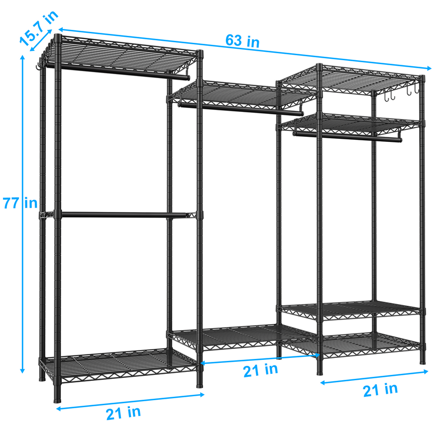 E13 Heavy Duty Garment Rack - Heavy Duty Closet with 8 adjustable shelves, Max hold 900lbs