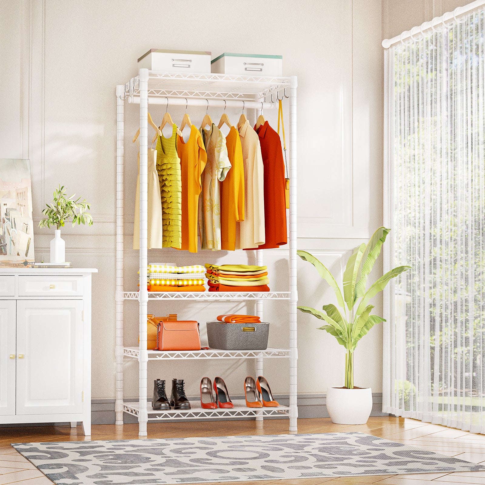 H4 23.6"W Mini Single Column Garment Rack (Black), 502LBS Load for Small Spaces