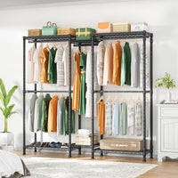 E12 Detachable Triple Column Garment Rack (Gold), 960LBS Load & 6-Tier Shelves with 4 Hanger Rods