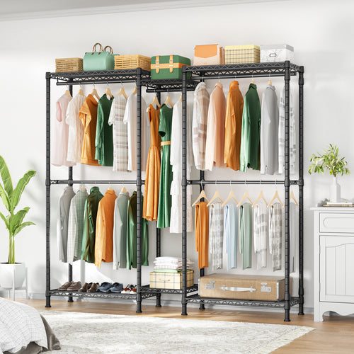 E12 Detachable Triple Column Garment Rack (Gold), 960LBS Load & 6-Tier Shelves with 4 Hanger Rods