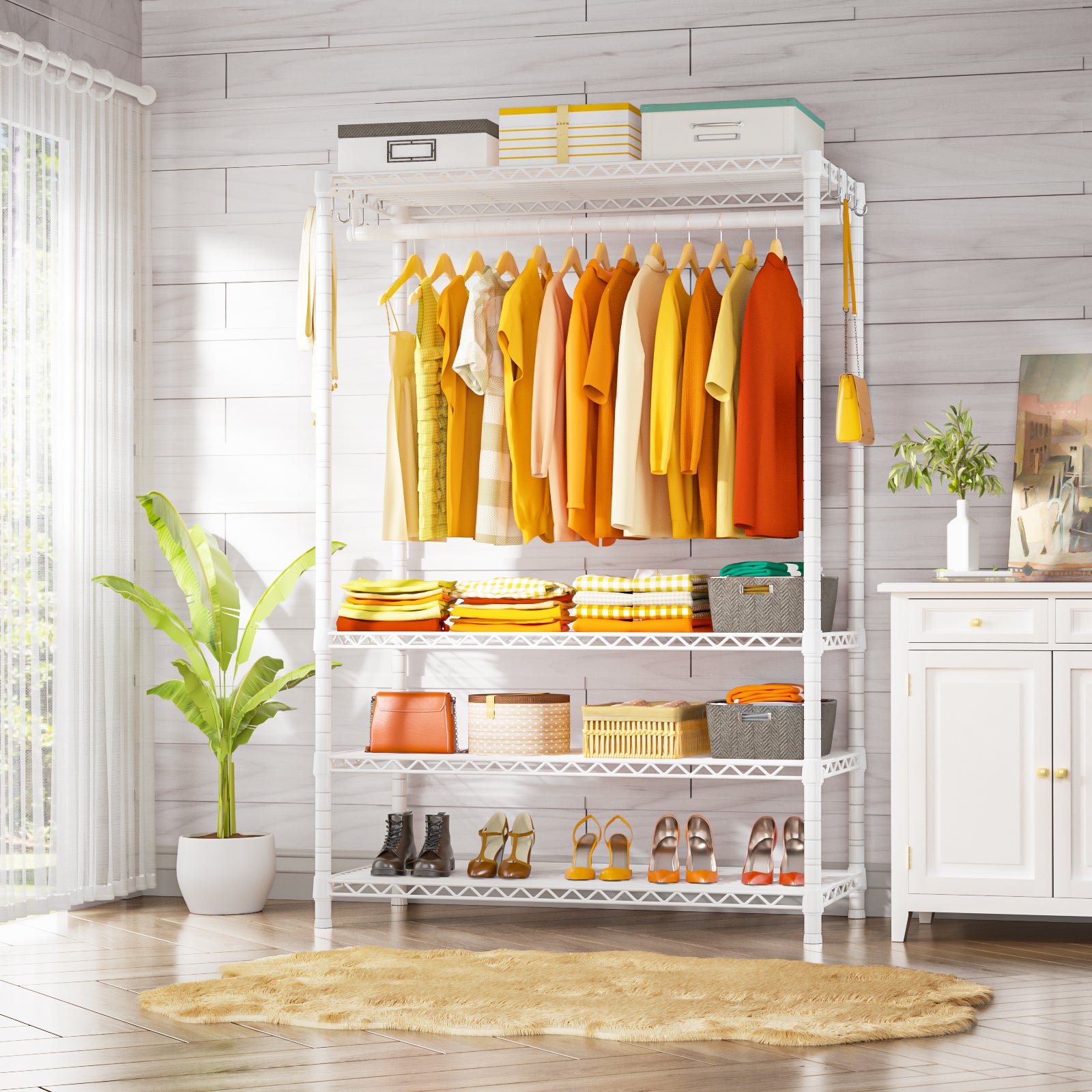 H4 45"W Extended Single Column Garment Rack (Black), 522LBS Load & Anti-Tip Device