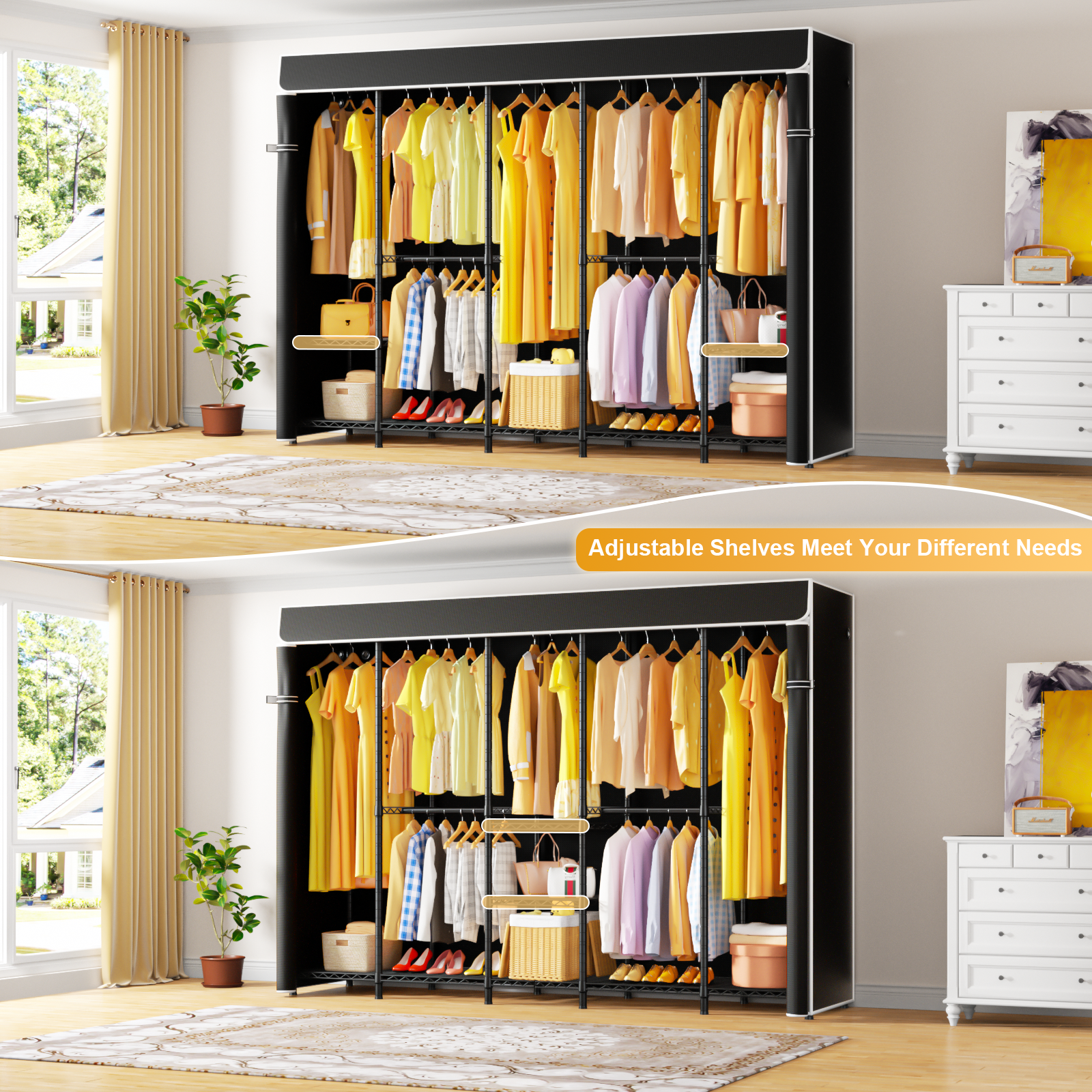 H50C Extra Large Clothes Rack with Cover,89.8" Wide, 1400LBS Load & Long Garment Storage