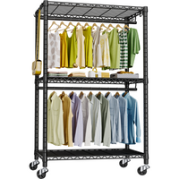 P3 Single Column Garment Rack (Black), 39.4"W, 464LBS Load & 3-Tier Shelves with Lockable Wheels