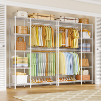 F2 45"W Double Column Garment Rack (Black), 630LBS Load & 5-Tier Adjustable Shelves