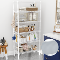 Narrow Metal Storage Rack (Black), 5-Tier, 400LBS Load & Guardrails for Kitchen/Bathroom
